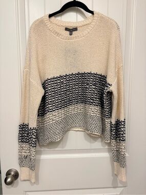 Grey Collective NWT Cream Navy Striped Cropped Sweater Cotton Blend Size XL